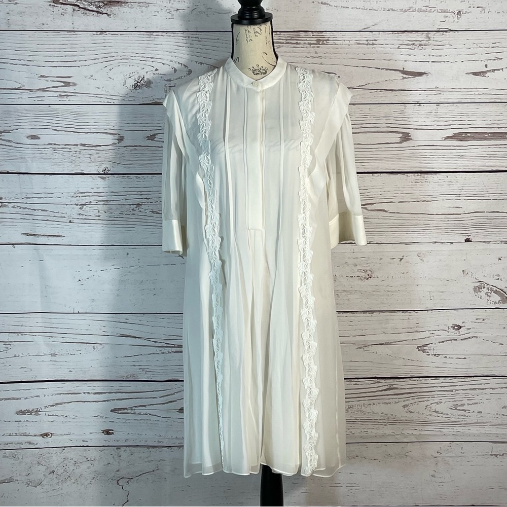 Chloé Puff Sleeve Silk Georgette Dress - Iconic Milk - Sz - 44 .EU / 12 .US